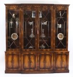 Vintage Flame Mahogany Breakfront Bookcase Display Cabinet 20th Century