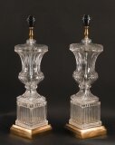 Vintage Pair of French Glass & Ormolu Table Lamps 20th C