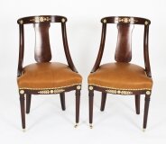 Antique Pair Empire Revival Ormolu Mounted Fauteuil Chairs C1880 19th C