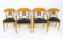 Antique Swedish Biedermeier Birchwood Pair Arm chairs & Pair Side Chairs C1900
