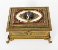 Antique Gilt Bronze Jewellery Casket & Limoges Miniature 19th Century