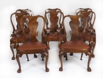 Vintage Set 8 Queen Anne Revival Burr Walnut Dining Chairs 20th Century
