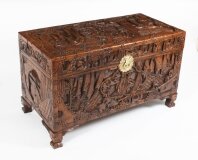 Antique Chinese Carved Camphor wood Trunk Coffer 20th Century