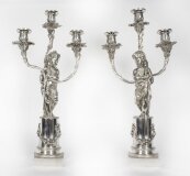 Antique Pair Silver Plated Three Light Cherub Figural Candelabra Circa 1880