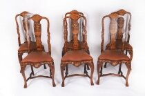 Antique Set 6 Dutch Marquetry Walnut High Back Dining Chairs Late 18th C