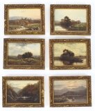 Antique Set of Six River Landscapes Paintngs 19th Century