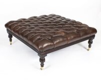 Vintage Large Brown Leather Stool Ottoman Coffee table 20th Century