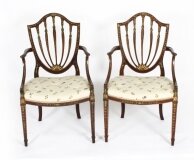 Antique Pair George III Polychrome Decorated Open Armchairs C1785 18th C