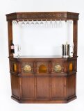 Vintage Oak Jacobean Revival Cocktail Drinks Bar With Bar Accessories 20th C