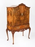 Antique Burr Walnut Queen Anne Cocktail Cabinet Drinks Dry Bar Circa 1930
