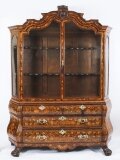 Antique Dutch Marquetry Inlaid Walnut Display Cabinet Vitrine 18th C
