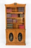 Vintage English Sheraton Revival Satin Wood Open Bookcase 20th C