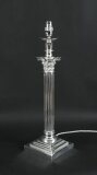 Antique Silver Plated Victorian Corinthian Column Table Lamp 19th C
