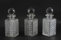 Antique Set of Three Edwardian Hobnail Cut Crystal Decanters C1900