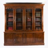 Antique Victorian Four Door Flame Mahogany Library Bookcase 19th Century