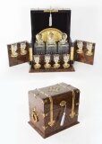 Antique Victorian Burr Walnut 3 Crystal Decanter Tantalus Dry Bar 19th C