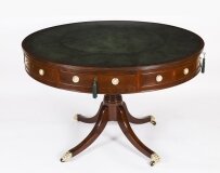 Antique George IV Flame Mahogany Library Drum Table 19th Century