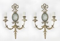Antique Pair Silver Plate Jasperware twin branch wall lights sconces C1900
