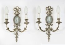 Antique Pair Silver Plated Jasperware two branch wall lights sconces