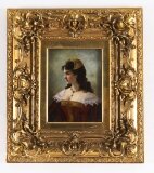 Antique Oil on Canvas Portrait Painting by Moritz Stifter Late 19th C