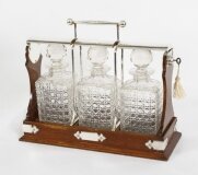 Antique Victorian English Silver Plated 3 Bottle Tantalus by Hobbs & Co C1870