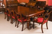 Antique 8ft Flame Mahogany Dining Table C1870 & 10 Regency Revival Chairs