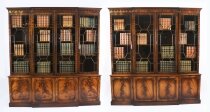 Vintage Pair Flame Mahogany Breakfront Bookcases 20th Century