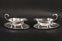 Antique Pair English Silver Plated Sauce Boats on Stands Circa 1910