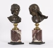 Antique Pair Italian Bronze Busts of Dionysus and Ariadne 19th C