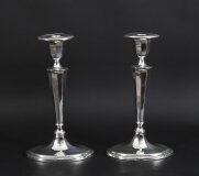 Antique George III Pair Old Sheffield Silver Plated Candlesticks C1790
