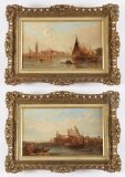 Antique Pair Oil Paintings Doges Palace & Dogana Venice Alfred Pollentine 19th C