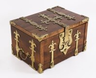Antique Burr Walnut Brass Mounted Strongbox Coffre Fort 19th C