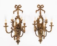 Vintage Monumental Pair Ormolu Twin Branch Wall Lights Sconces mid 20th C