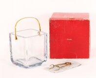 Vintage Boxed Cartier Crystal Ice Bucket & Sterling Silver Gilt Tongs 20th C