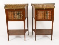 Antique Pair French Walnut & Tulipwood Bedside Cabinets C1900