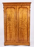 Antique English Flame Satinwood Two Door Wardrobe 19th Century