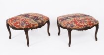 Antique Pair Large French Louis XIV Revival Walnut Stools Circa 1880 19th C