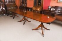 Vintage 13ft Regency Revival Triple Pillar Dining Table Mid 20th C