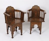 Antique Pair Levantine Parquetry Inlaid armchairs 19th C