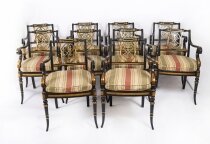 Antique Set 10 English Regency Revival Pierced Splat Back Dining Chairs 20th C