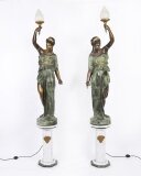 Antique Pair Large 7ft Bronze Libertas Figural Torcheres Lamps F. De Luca C1910