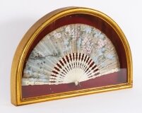 Antique French Framed Hand Painted Silk Fan Gilded Box Frame Late 18th Century