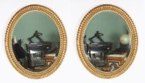 Antique Pair French Rococo Oval Giltwood Mirrors 19th Century 58x49cm