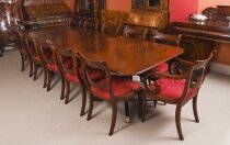 Vintage Twin Pillar Flame Mahogany Dining Table and 12 Chairs 20th C