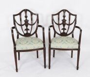 Antique Pair Federal Revival Shield Back Armchairs 20th Century