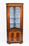 Vintage English Flame Mahogany Corner Display Cabinet Retailed Harrods 20th C