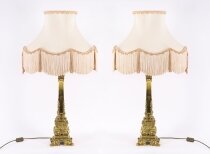 Antique Monumental Pair French Ormolu Corby Castle Table Lamps C1850