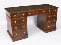 Antique Victorian Burr Walnut Twin Pedestal Desk C1860 19th C