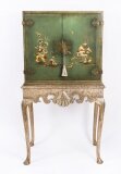 Antique Harrods Green Lacquered Cocktail Cabinet on Stand Mid 20th C