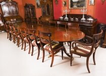 Vintage 15ft Regency Revival 3 pillar dining table & 16 chairs Mid 20th C